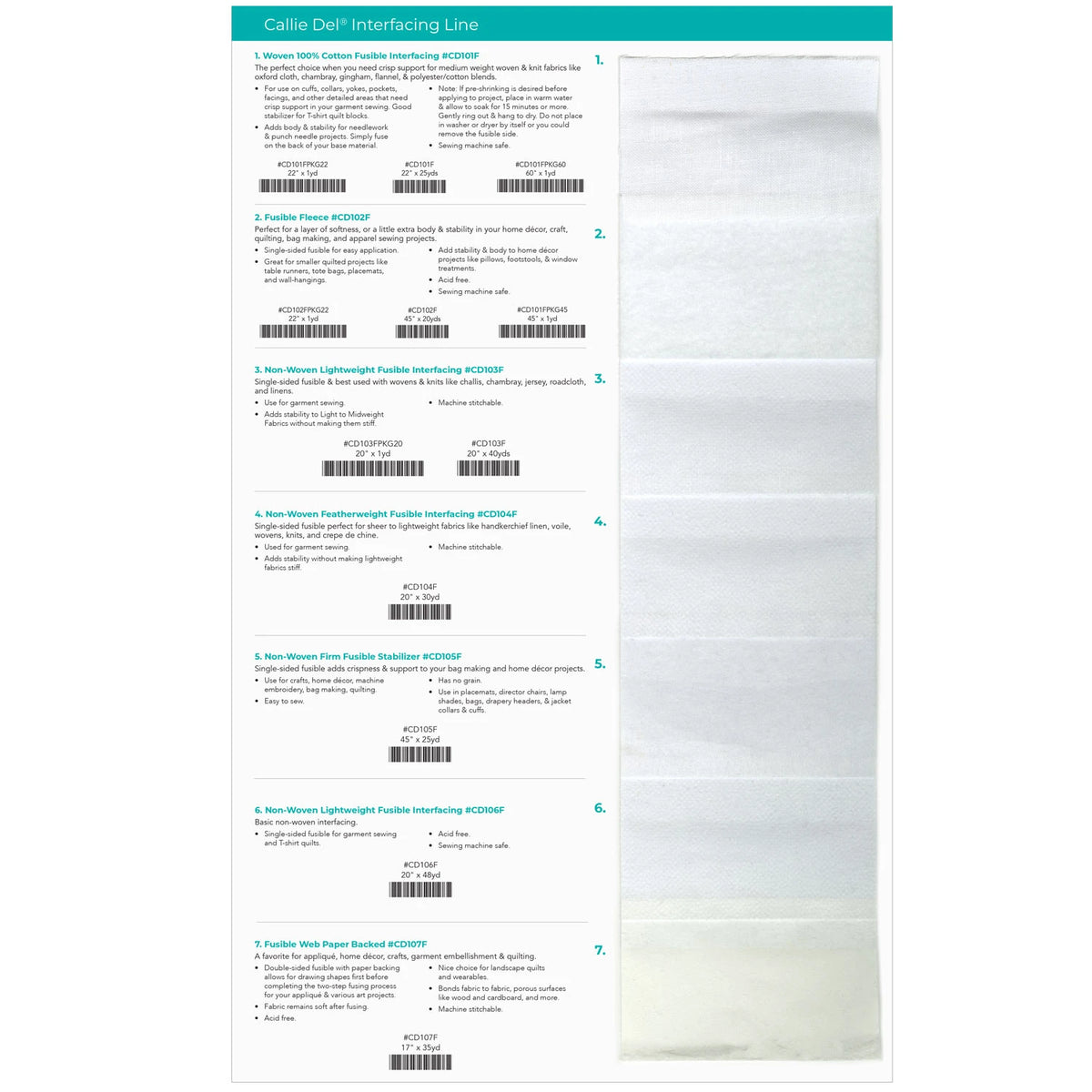 Callie Del® Tri-Fold Swatch Card