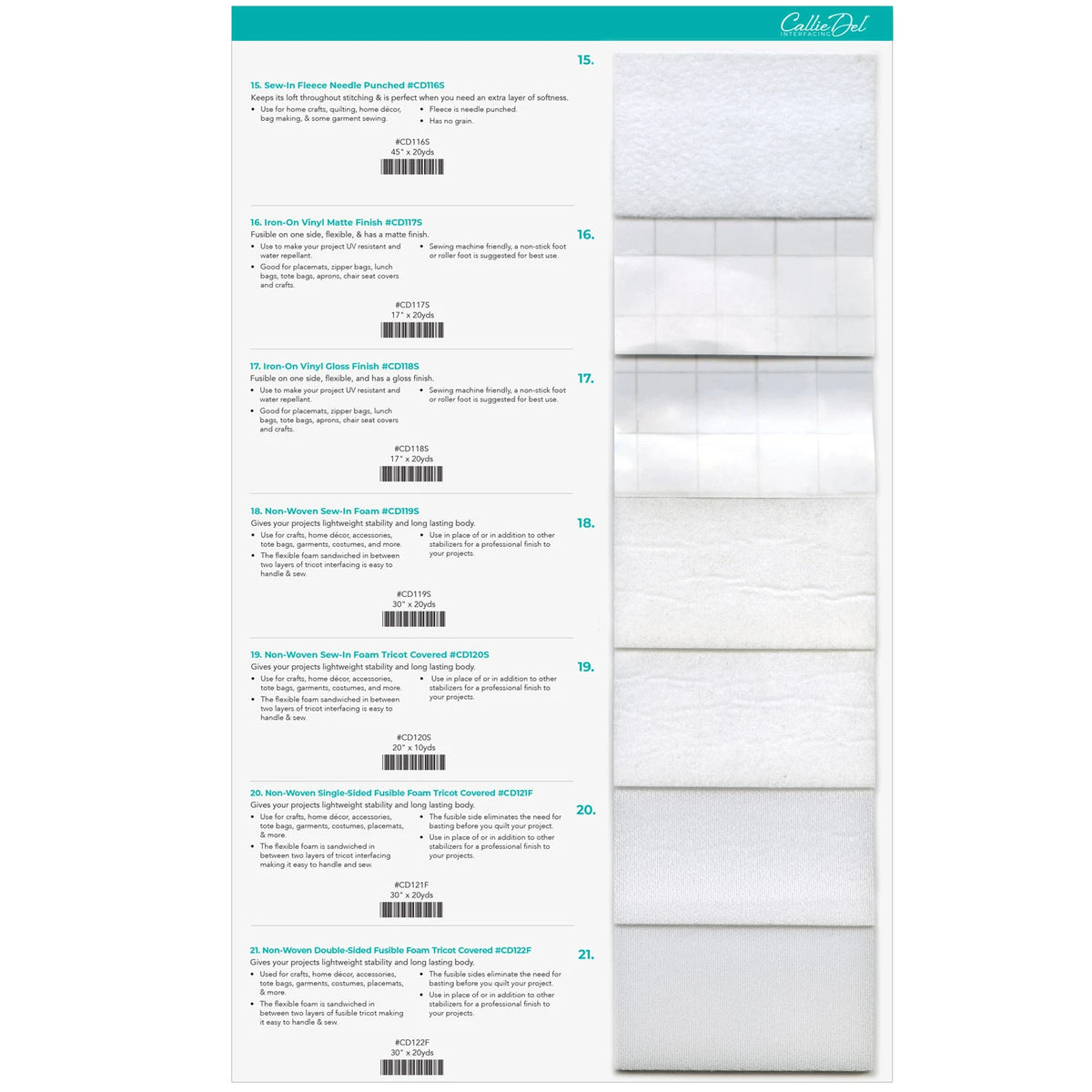 Callie Del® Tri-Fold Swatch Card