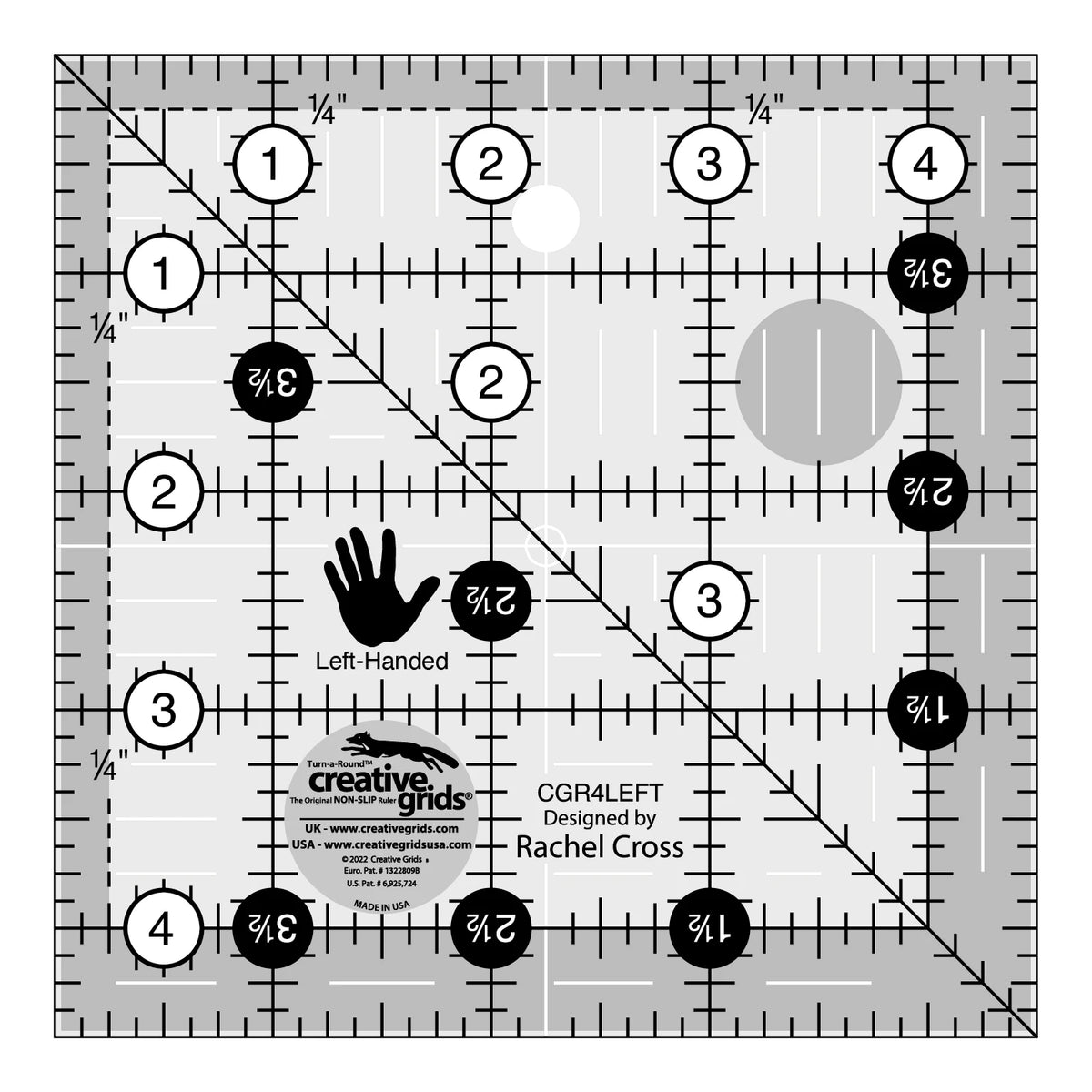 Creative Grids® Left Handed Quilt Ruler 4-1/2in Square