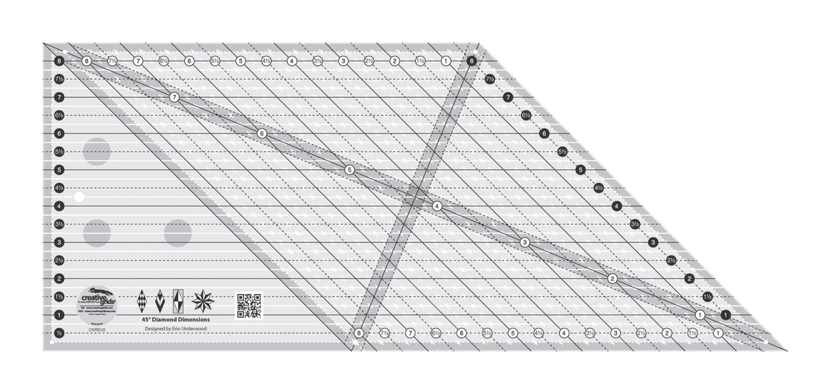 Creative Grids® Quilt Ruler 45 Degree Diamond Dimensions