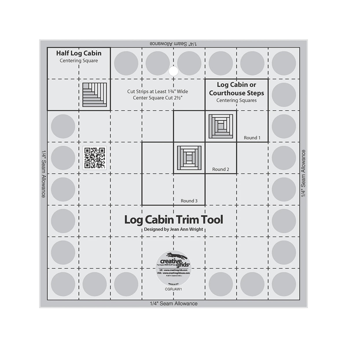Creative Grids® Quilt Ruler Log Cabin Trim Tool for 8in Finished Blocks