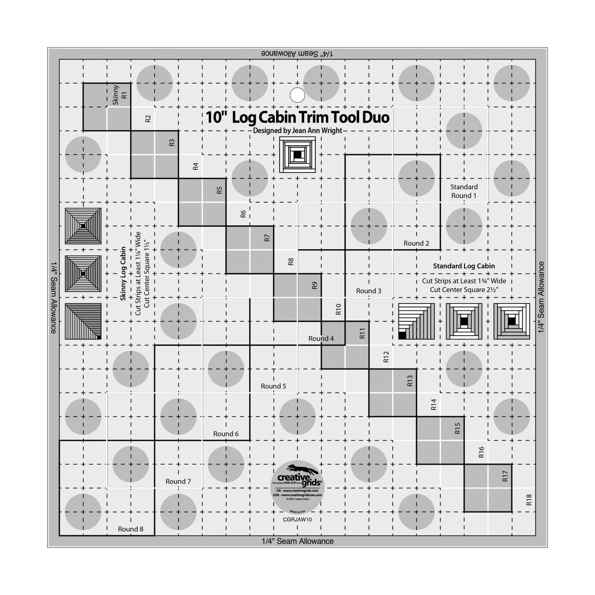 Creative Grids® Quilt Ruler 10in Log Cabin Trim Tool Duo