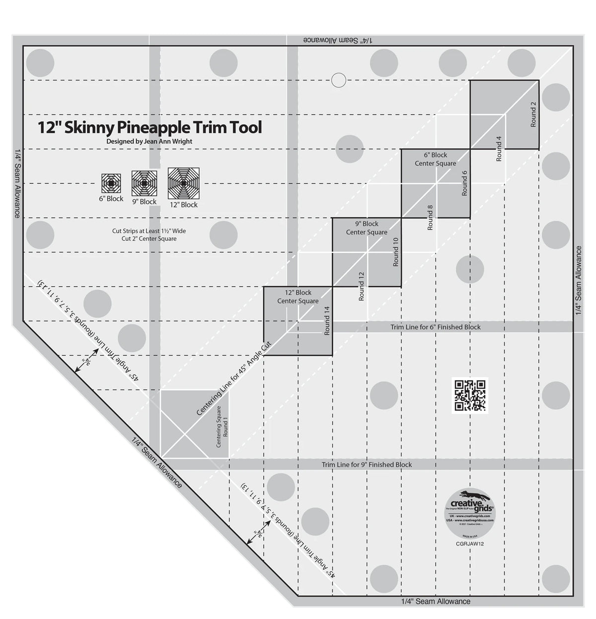 Creative Grids® Quilt Ruler 12in Skinny Pineapple Trim Tool