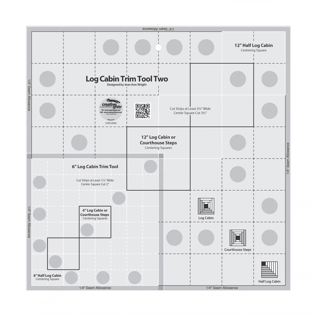 Creative Grids® Quilt Ruler Log Cabin Trim Tool Two 6in & 12in Blocks