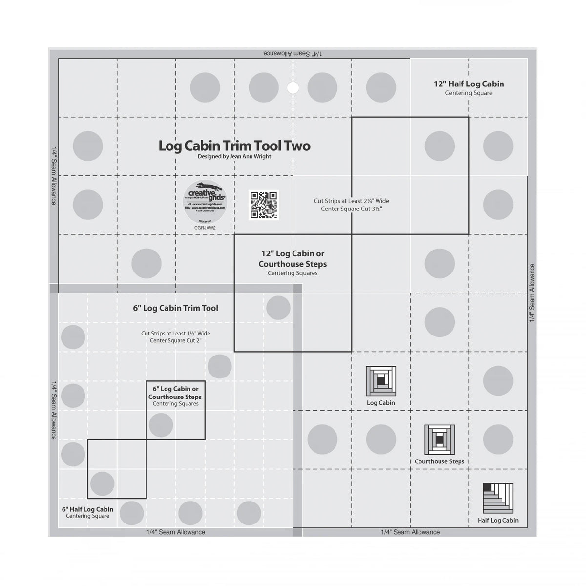 Creative Grids® Quilt Ruler Log Cabin Trim Tool Two 6in & 12in Blocks