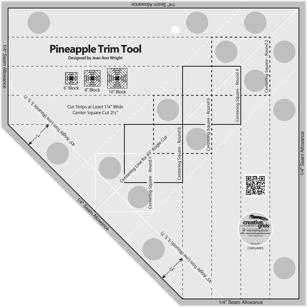 Creative Grids® Quilt Ruler Pineapple Trim Tool for 6, 8 or 10in Finished Blocks