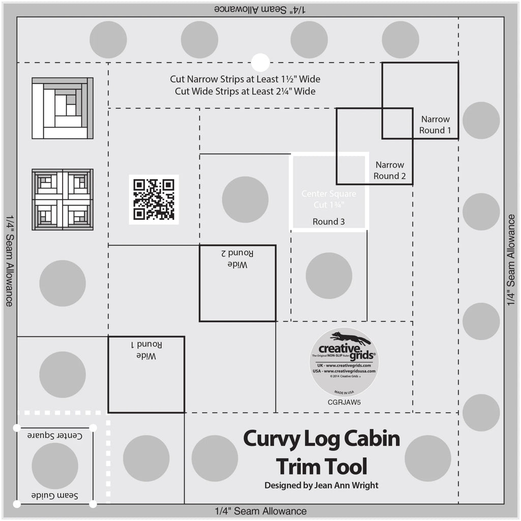 Creative Grids® Quilt Ruler Curvy Log Cabin Trim Tool 8in Finished Blocks