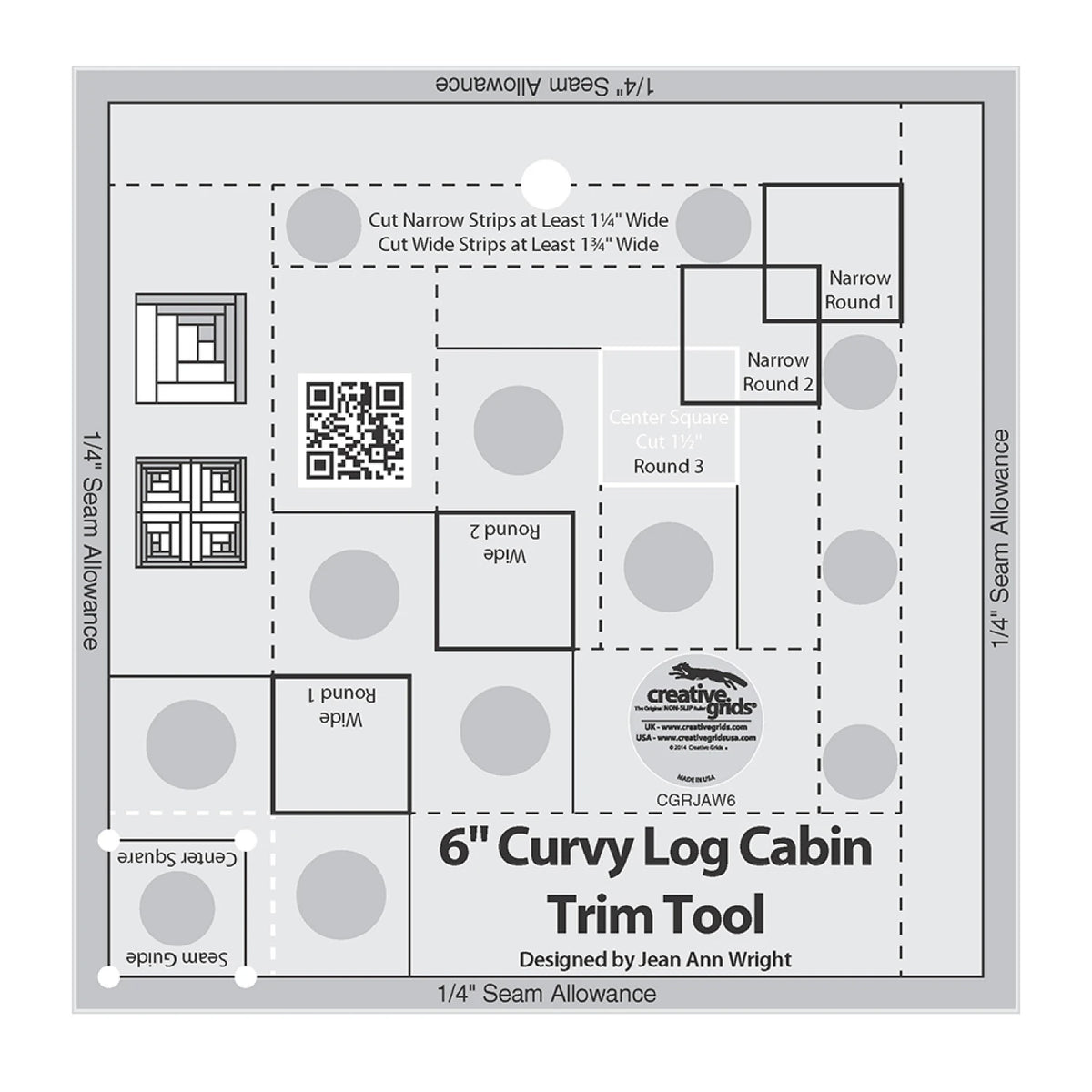 Creative Grids® Quilt Ruler Curvy Log Cabin Trim Tool 6in Finished Blocks