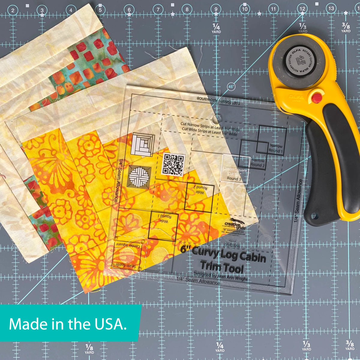 Creative Grids® Quilt Ruler Curvy Log Cabin Trim Tool 6in Finished Blocks