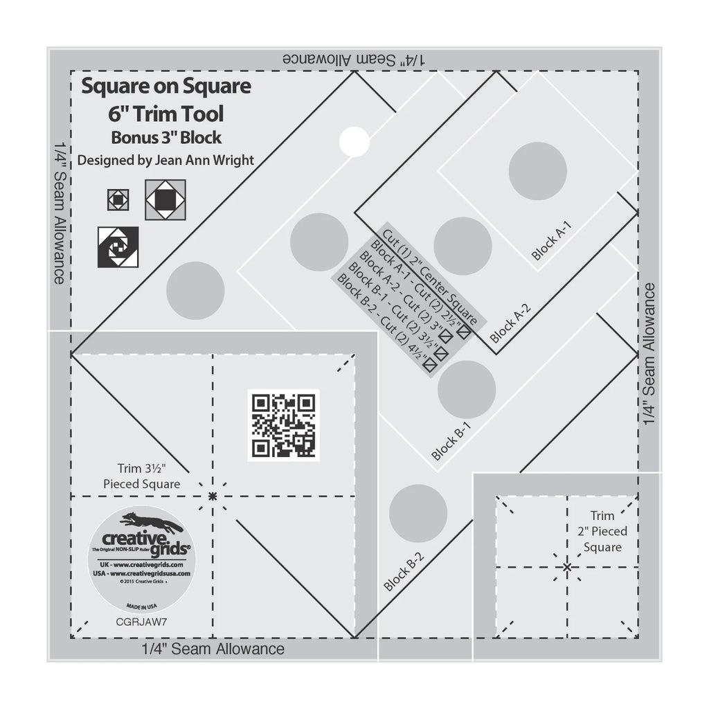 Creative Grids® Square on Square Trim Tool 3in or 6in Finished Blocks Quilt Ruler