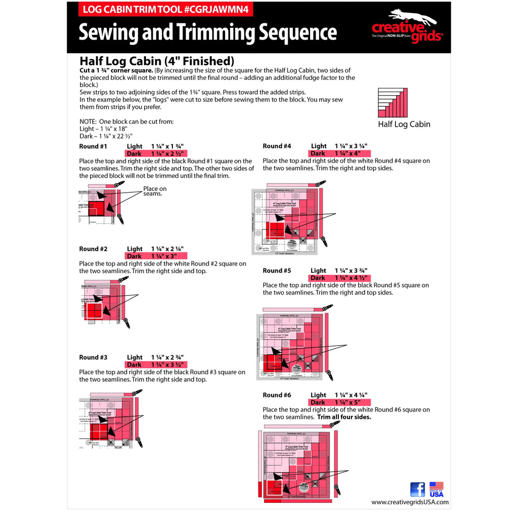 Creative Grids® Quilt Ruler 4in Log Cabin Trim Tool