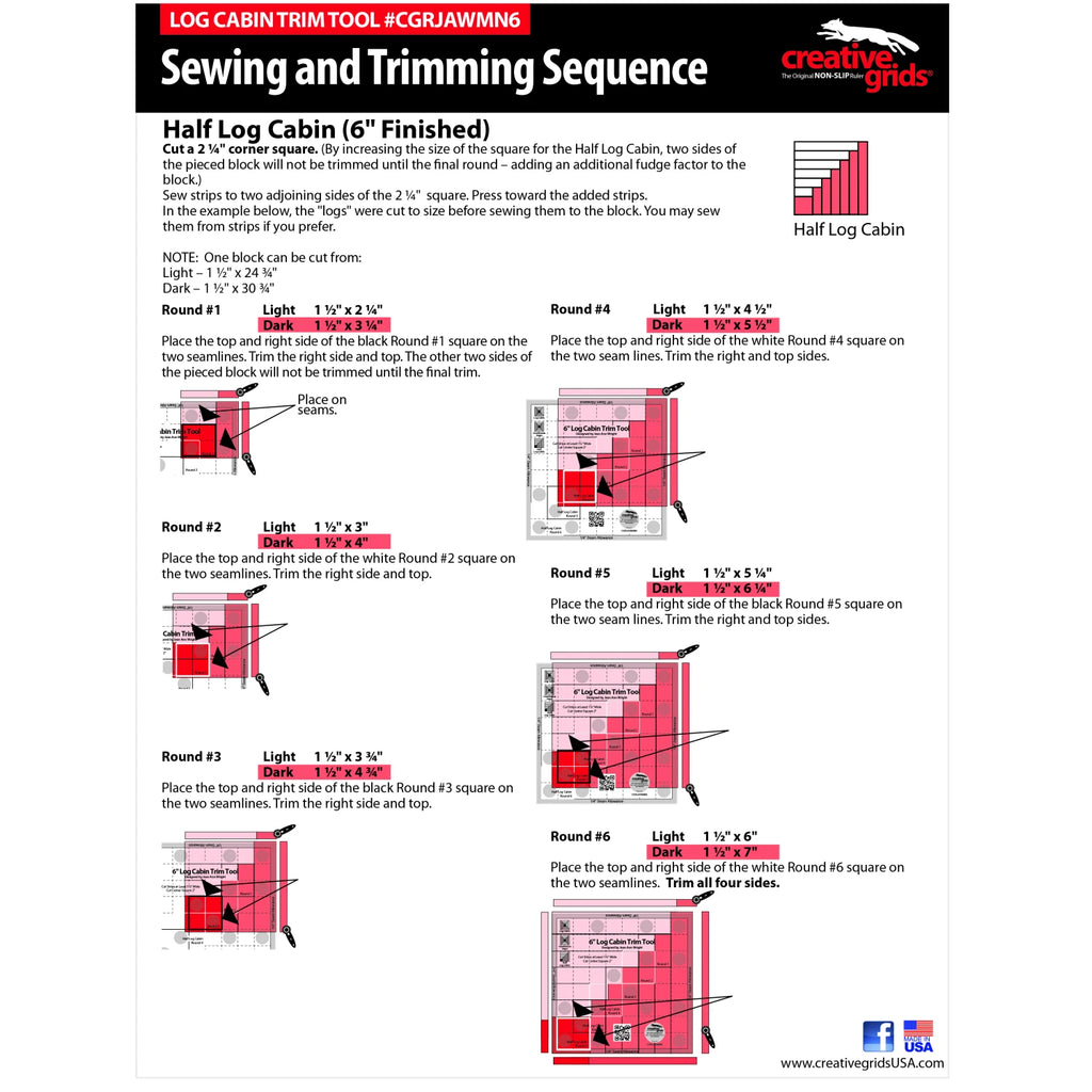 Creative Grids® Quilt Ruler 6in Log Cabin Trim Tool