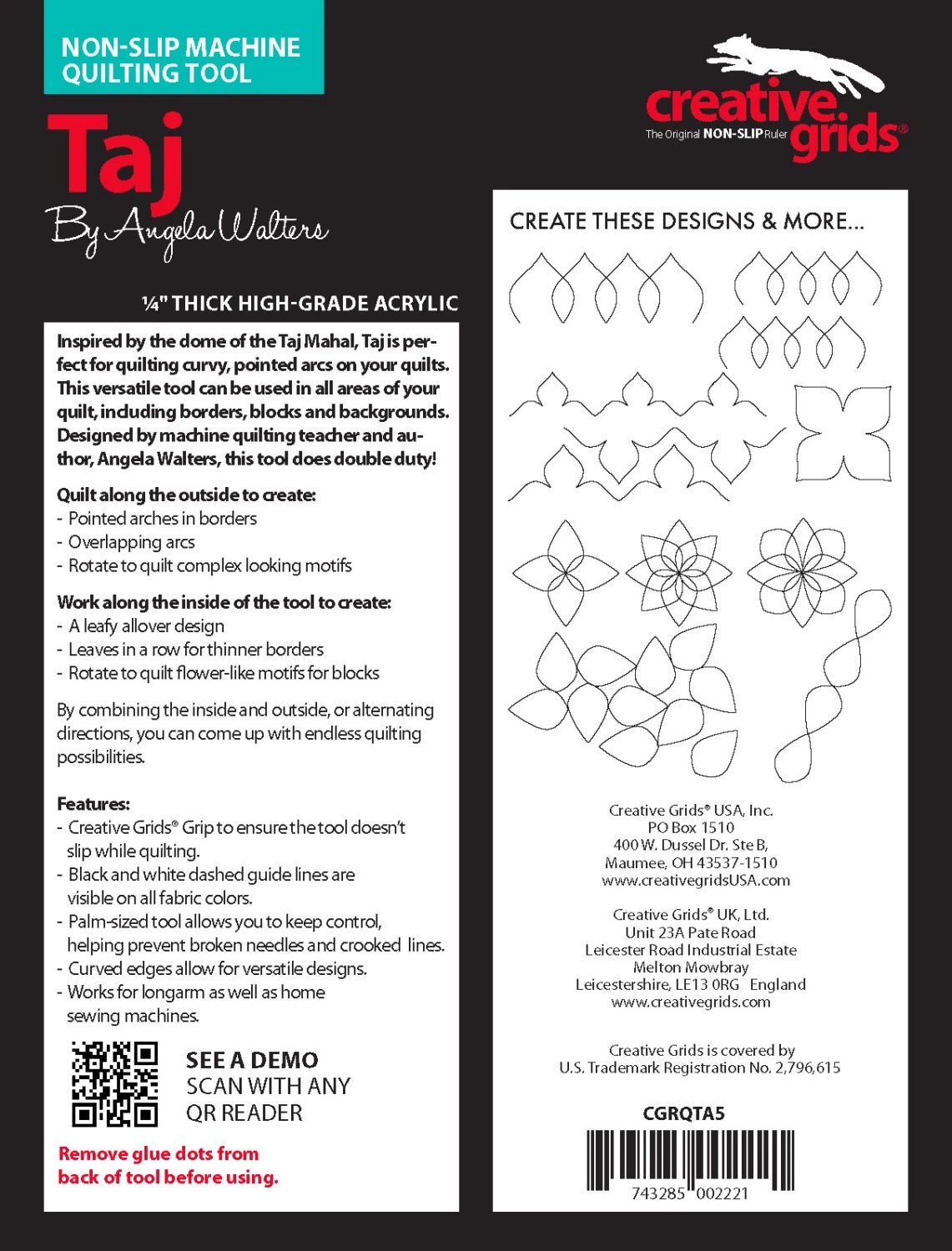 Creative Grids® Machine Quilting Tool Taj