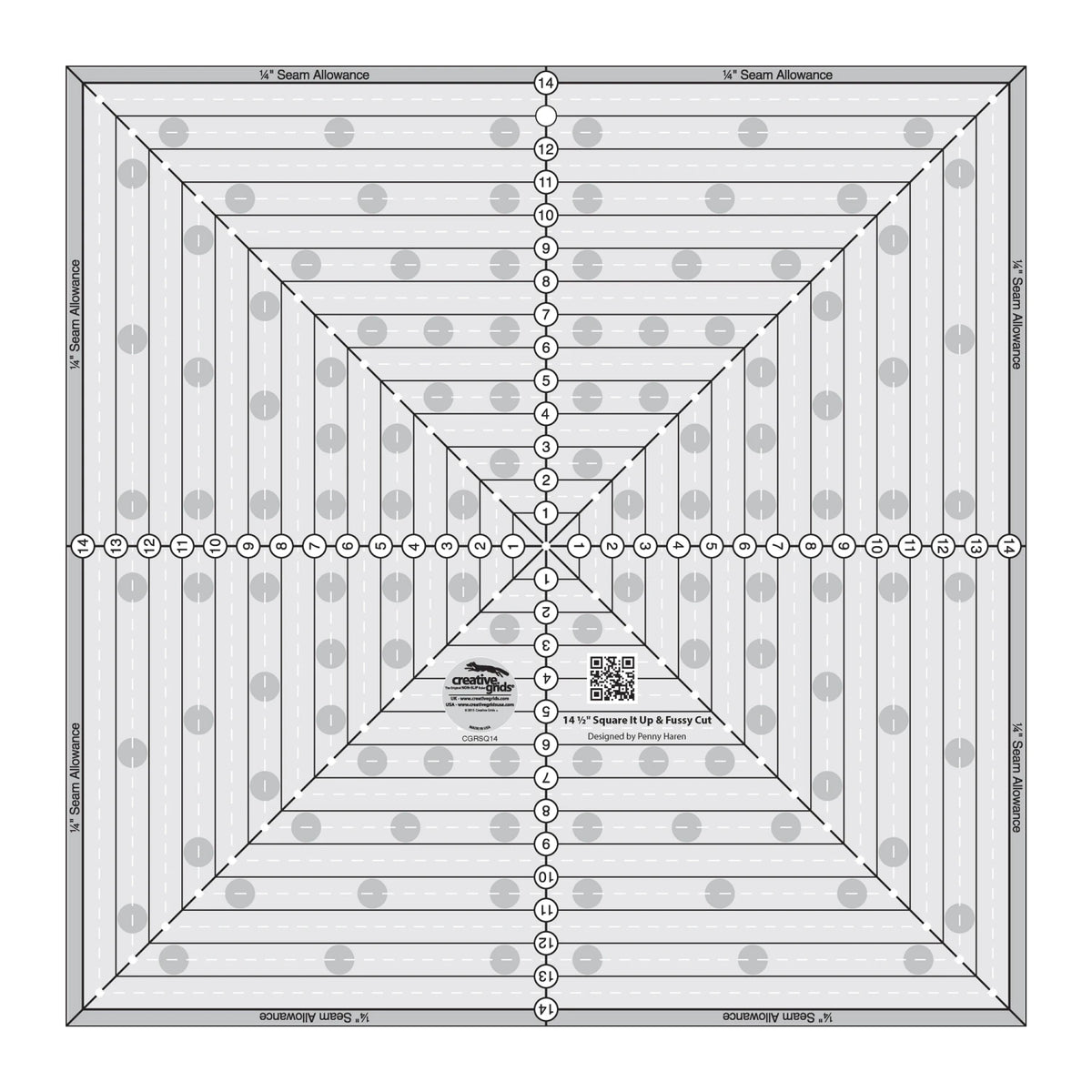 Creative Grids® Quilt Ruler 14-1/2in Square It Up or Fussy Cut Square