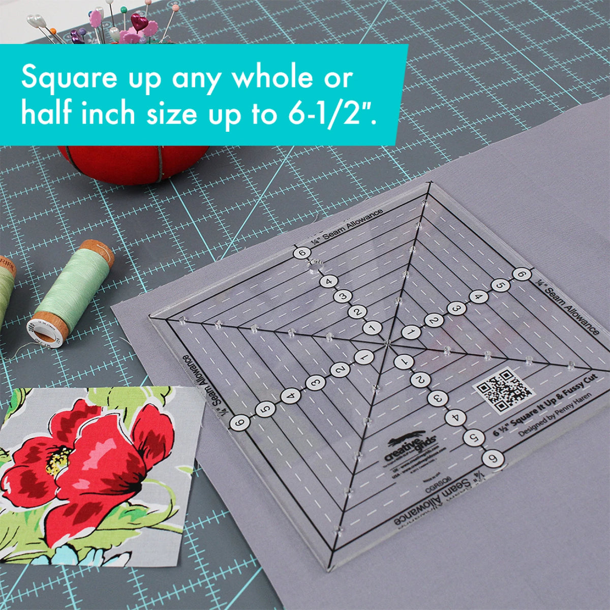Creative Grids® Quilt Ruler 6-1/2in Square It Up or Fussy Cut Square