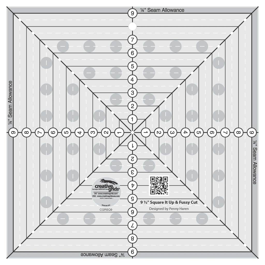 Creative Grids® Quilt Ruler 9-1/2in Square It Up or Fussy Cut Square