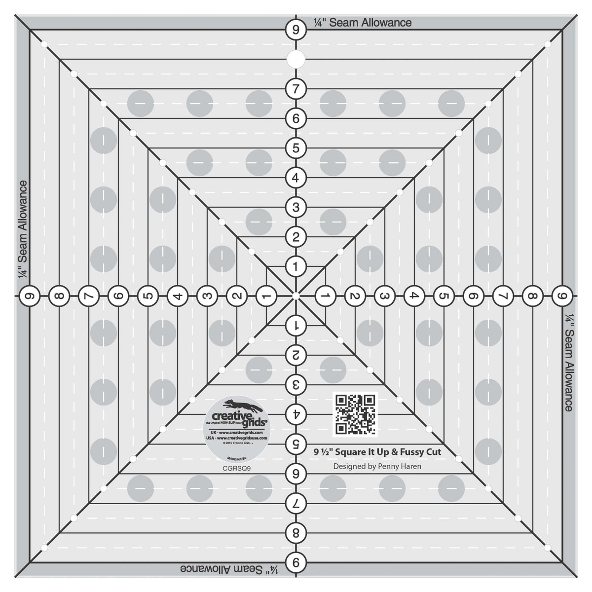 Creative Grids® Quilt Ruler 9-1/2in Square It Up or Fussy Cut Square