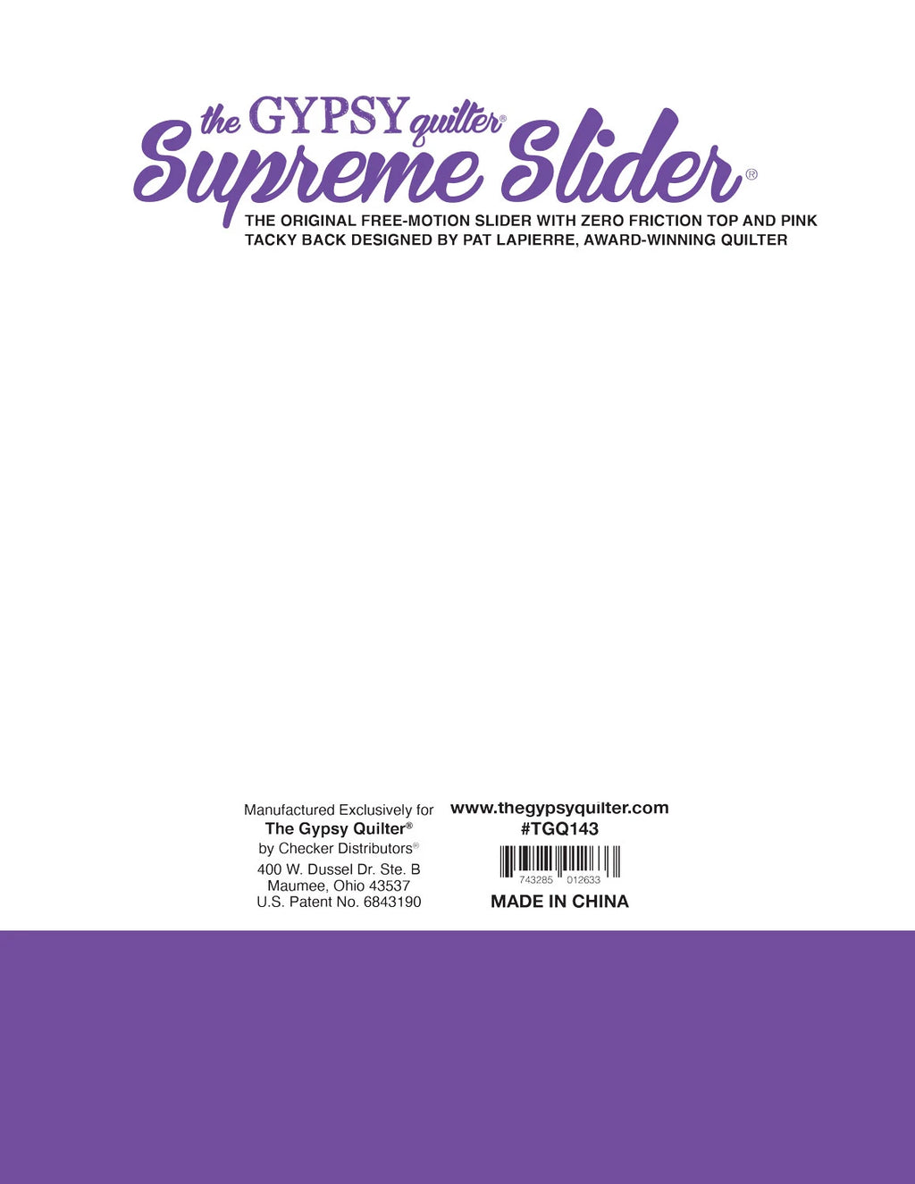 Supreme Slider 8in x 11-3/4in Free Motion Slider with Pink Tacky Back