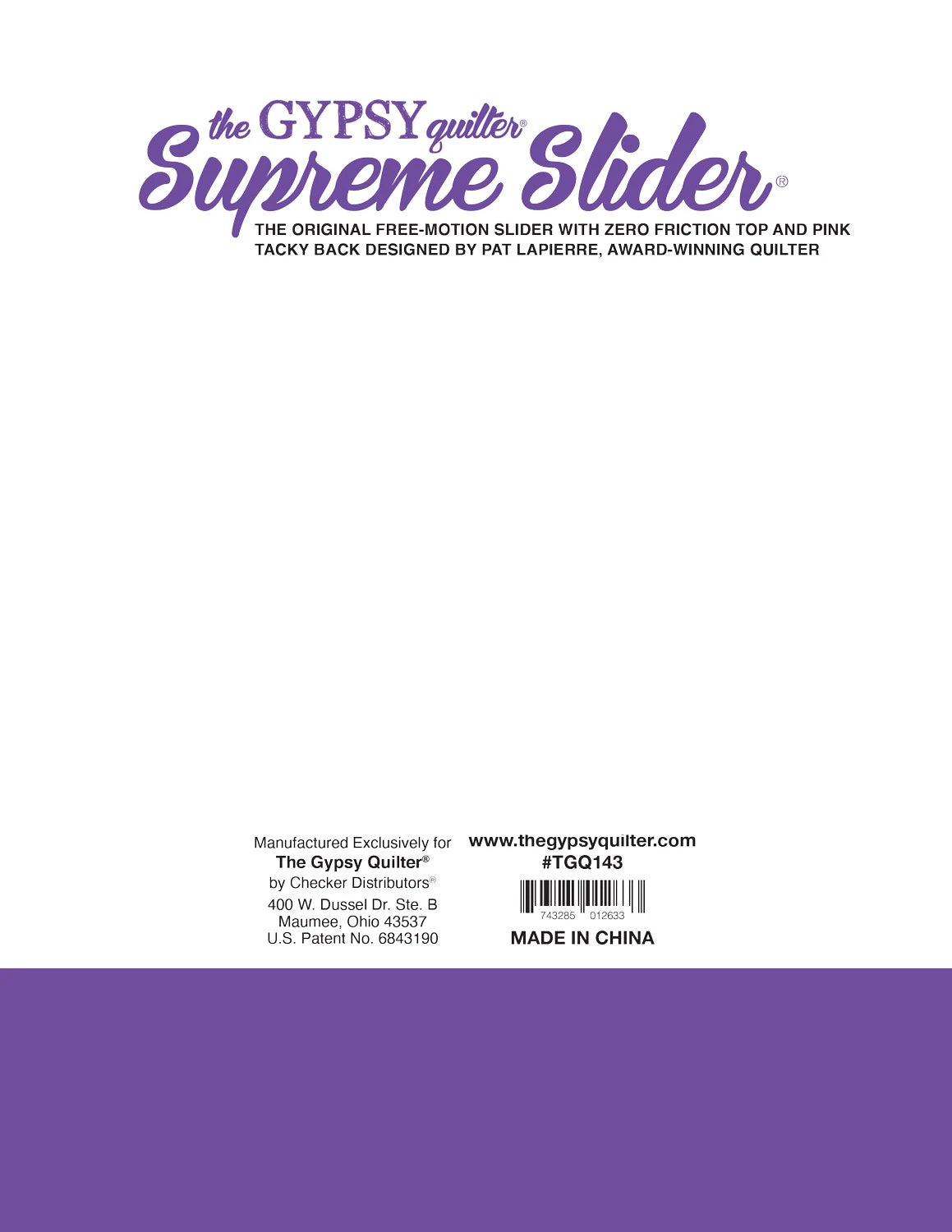 Supreme Slider 8in x 11-3/4in Free Motion Slider with Pink Tacky Back